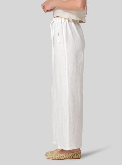 Linen Straight Elastic Long Pants