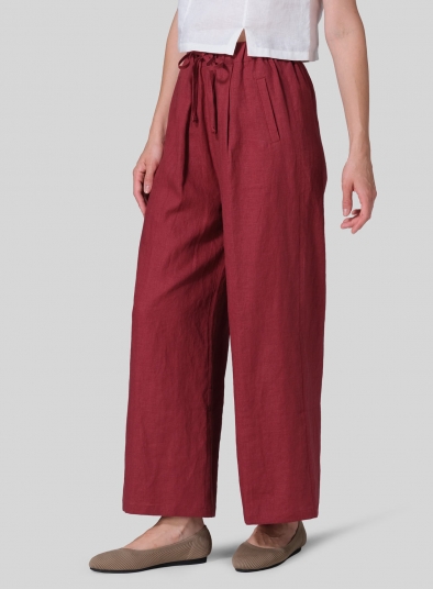 Linen Straight Elastic Long Pants