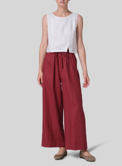 Linen Straight Elastic Long Pants