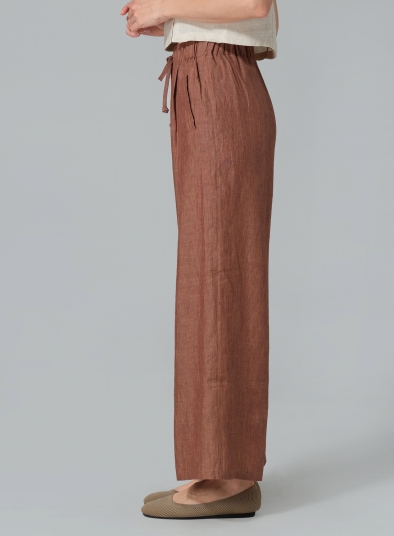 Linen Straight Elastic Long Pants