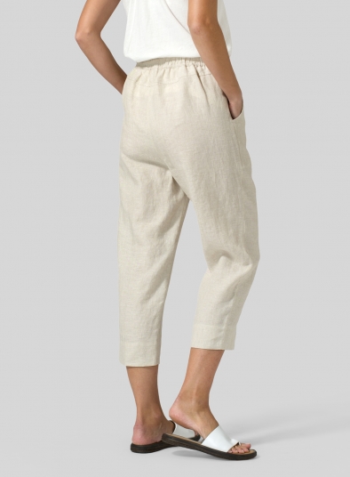 Linen Smooth-Waist Slim Cropped Pants - Plus Size