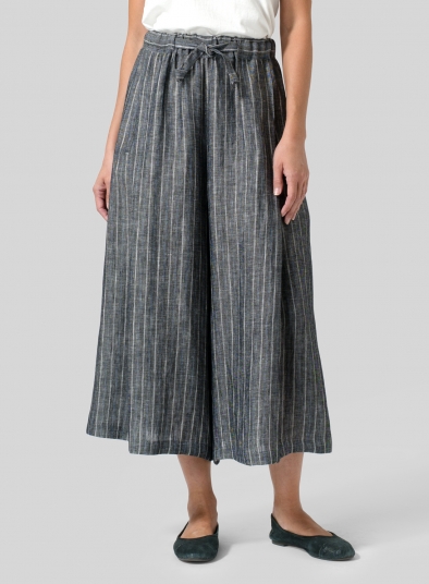 Linen Cropped Wide Leg Lounge Pants