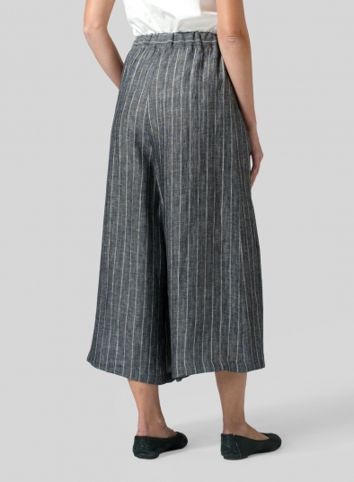 Linen Cropped Wide Leg Lounge Pants