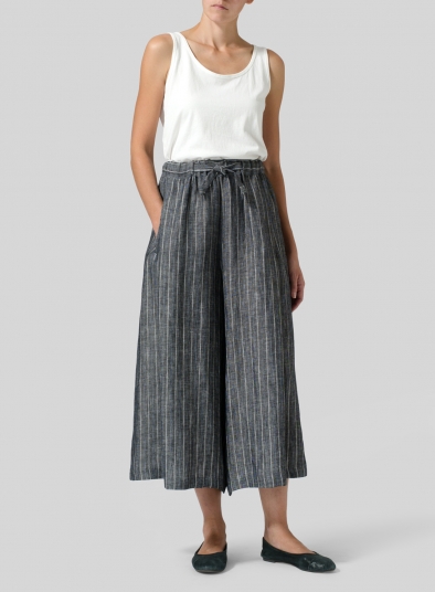 Linen Cropped Wide Leg Lounge Pants