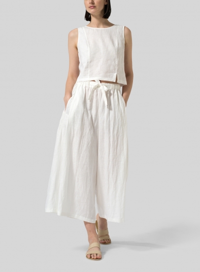 Linen Cropped Wide Leg Lounge Pants