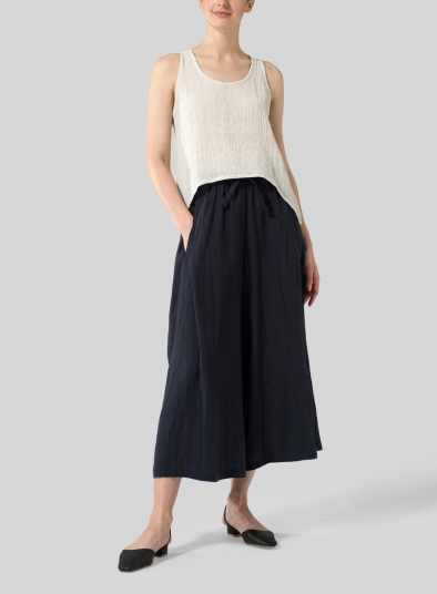 Linen Cropped Wide Leg Lounge Pants