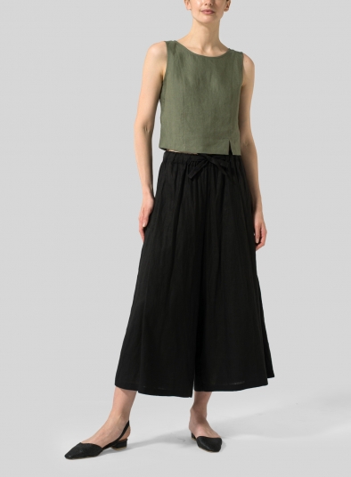 Linen Cropped Wide Leg Lounge Pants