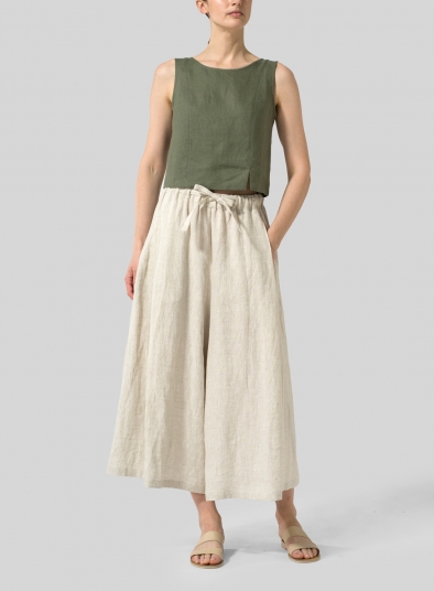 Cropped Wide Leg Pants, Skirt Pants Linen - Linenbee