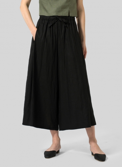 Linen Cropped Wide Leg Lounge Pants