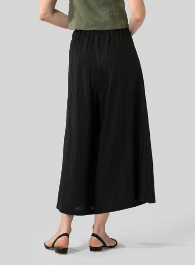 Linen Cropped Wide Leg Lounge Pants