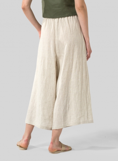 Linen Cropped Wide Leg Lounge Pants