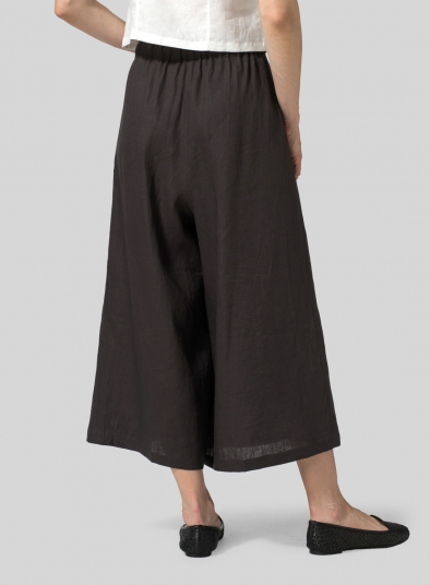 Linen Cropped Wide Leg Lounge Pants