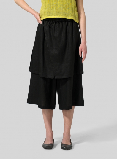 Linen Two-Layer Drawstring Culottes