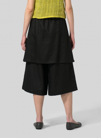 Linen Two-Layer Drawstring Culottes