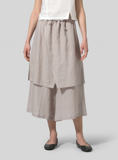 Linen Two-Layer Drawstring Long Culottes
