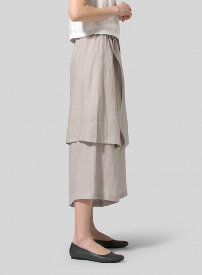 Linen Two-Layer Drawstring Long Culottes