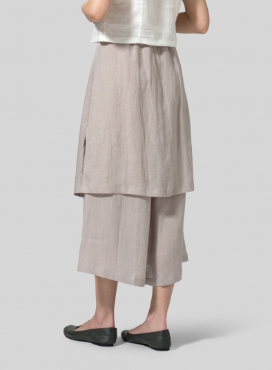 Linen Two-Layer Drawstring Long Culottes