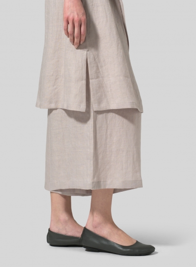 Linen Two-Layer Drawstring Long Culottes