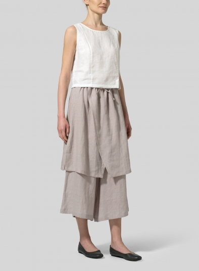 Linen Two-Layer Drawstring Long Culottes