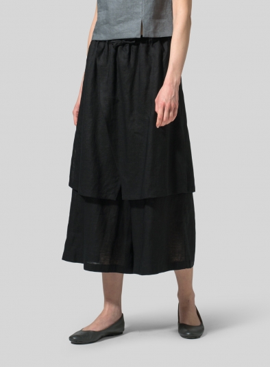 Linen Two-Layer Drawstring Long Culottes