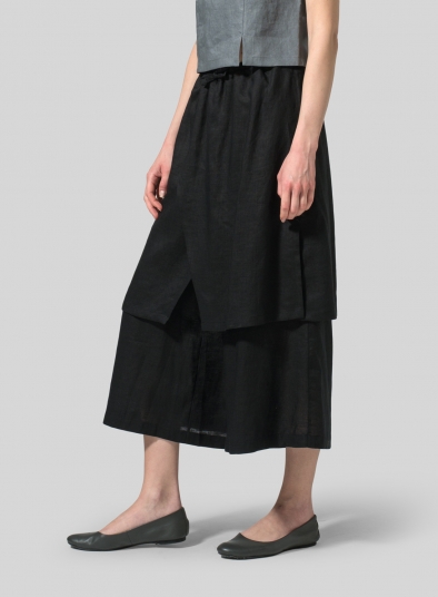 Linen Two-Layer Drawstring Long Culottes