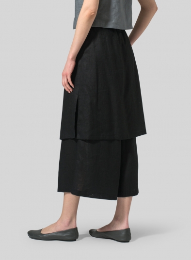 Linen Two-Layer Drawstring Long Culottes