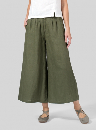 Lime Olive Green Linen A-line High-Low Top