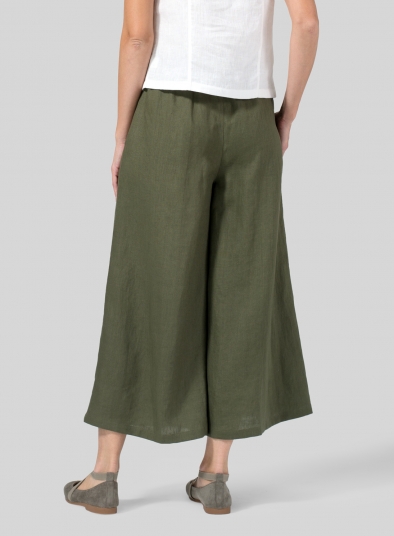 Lime Olive Green Linen A-line High-Low Top