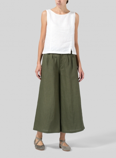 Lime Olive Green Linen A-line High-Low Top