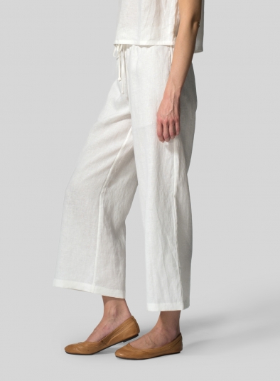 Linen Drawstring Cropped Pants