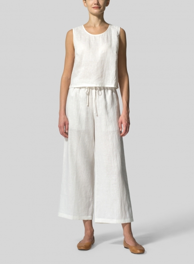 Linen Drawstring Cropped Pants