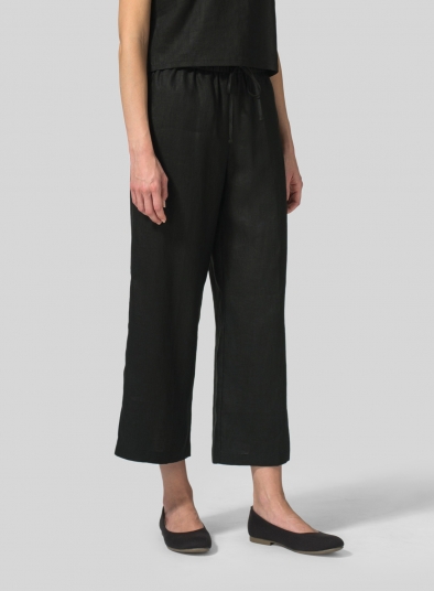 Linen Drawstring Cropped Pants