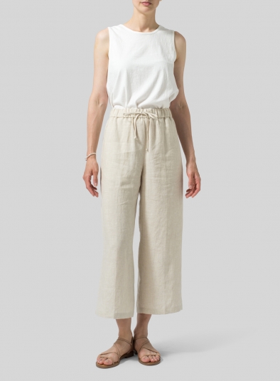 Linen Drawstring Cropped Pants