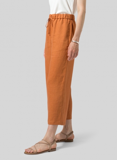 Linen Drawstring Cropped Pants