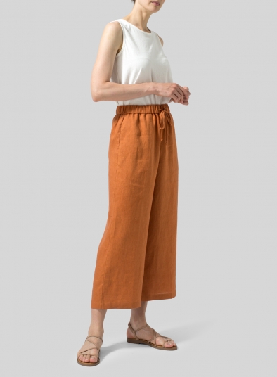 Linen Drawstring Cropped Pants