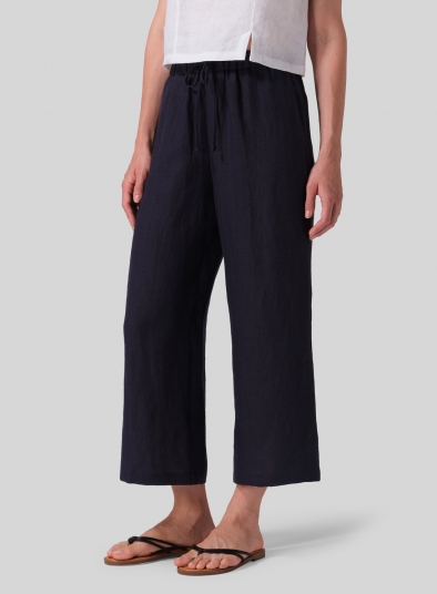 Linen Drawstring Cropped Pants