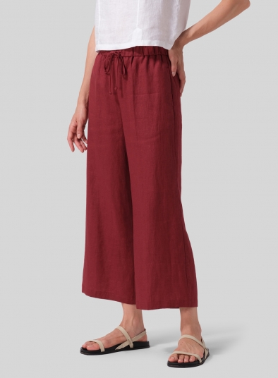 Linen Drawstring Cropped Pants