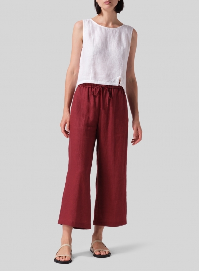 Linen Drawstring Cropped Pants