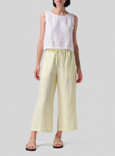 Linen Drawstring Cropped Pants