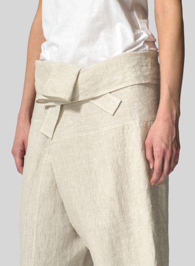 Linen Thai Style Tie Loose Cropped Pants