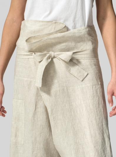 Linen Thai Style Tie Loose Cropped Pants