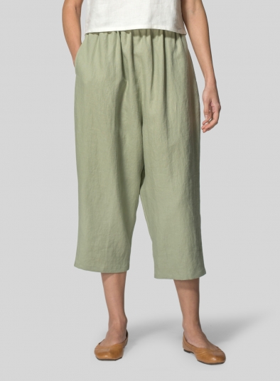 Linen Cropped Baggy Pants