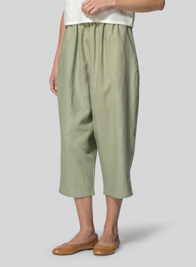 Linen Cropped Baggy Pants