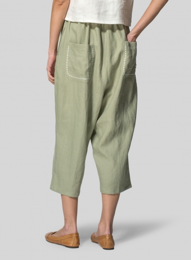Linen Cropped Baggy Pants