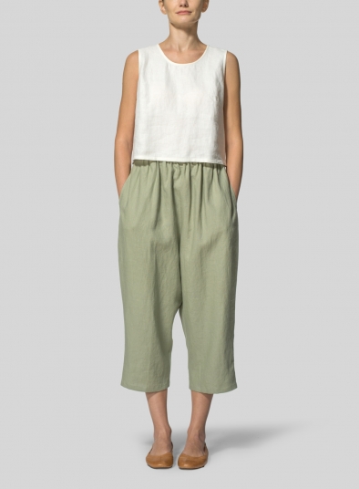 Linen Cropped Baggy Pants