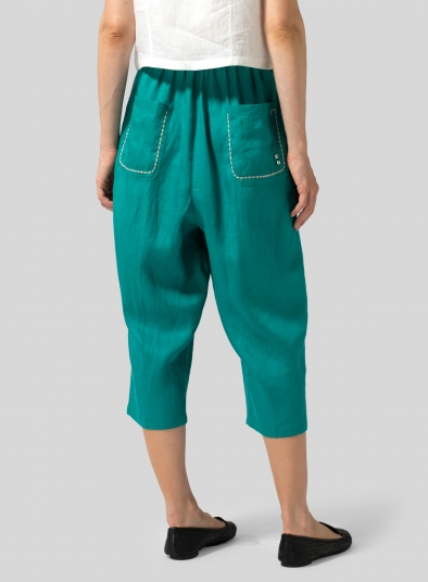 Twill Linen Cropped Baggy Pants