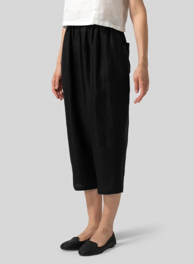 Twill Linen Cropped Baggy Pants
