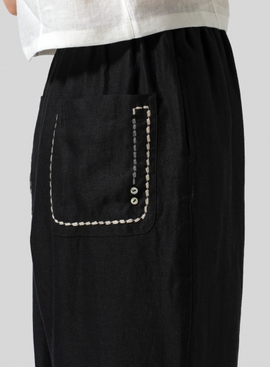 Twill Linen Cropped Baggy Pants