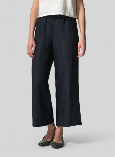 Denim Blue Linen Straight Leg Pull-On Pants Set