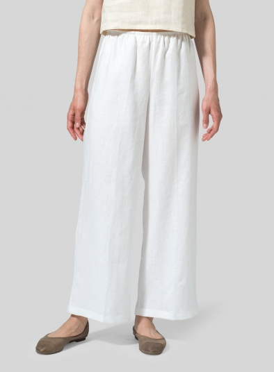 Linen Straight Leg Long Pull-On Pants